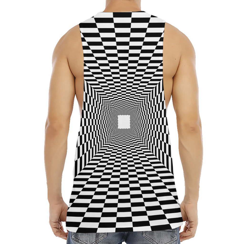 Black And White Tunnel Illusion Print Men's Muscle Tank Top