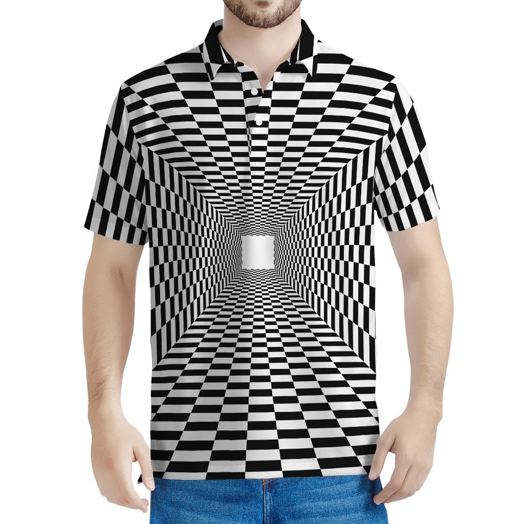 Black And White Tunnel Illusion Print Men's Polo Shirt