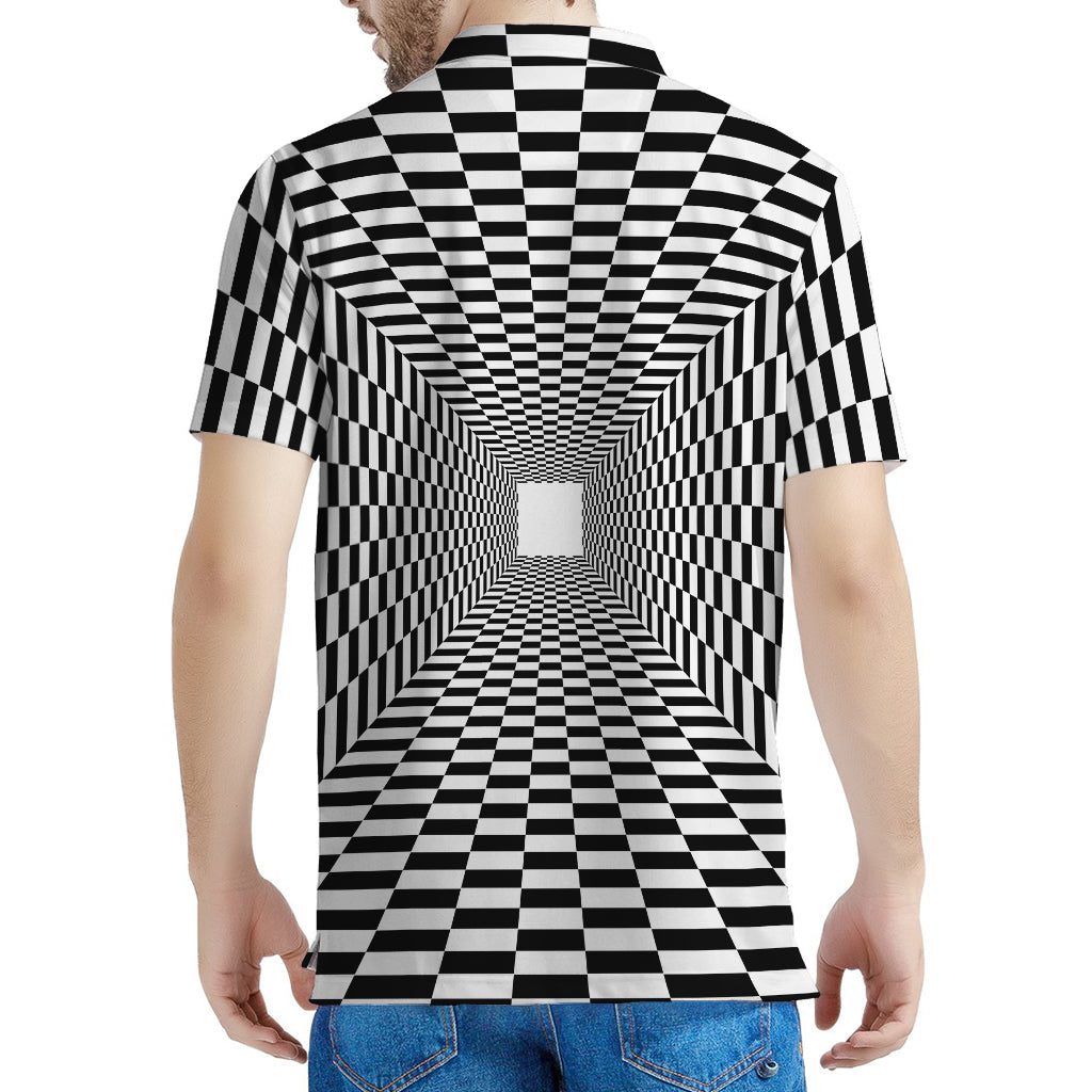 Black And White Tunnel Illusion Print Men's Polo Shirt