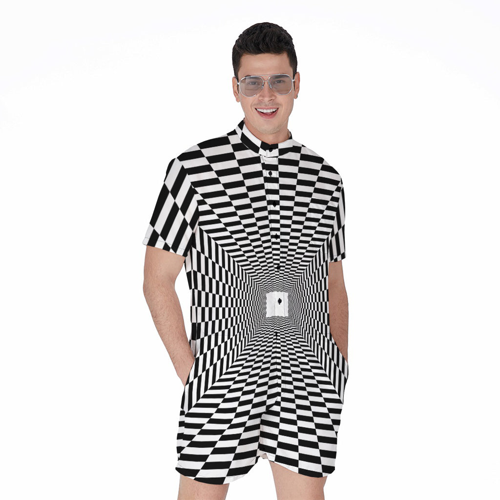 Black And White Tunnel Illusion Print Men's Rompers