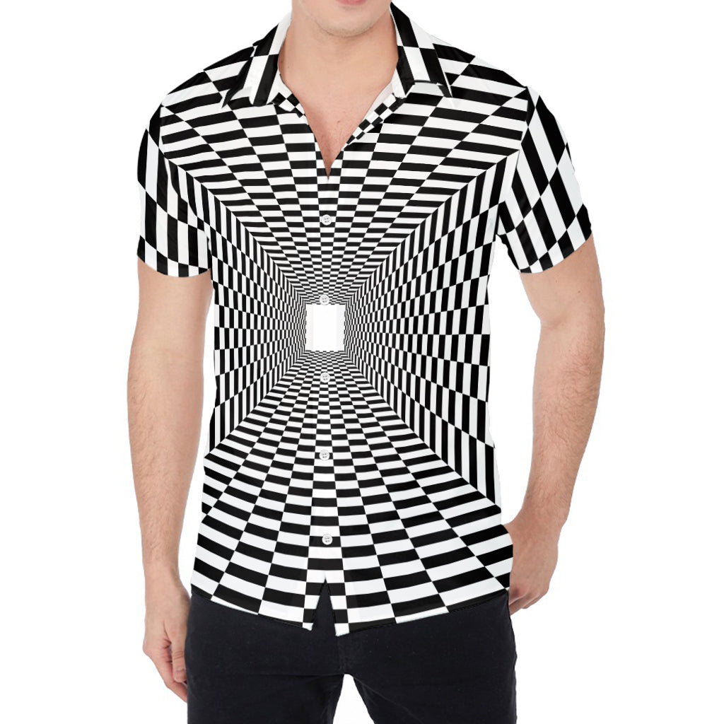 Black And White Tunnel Illusion Print Men's Shirt