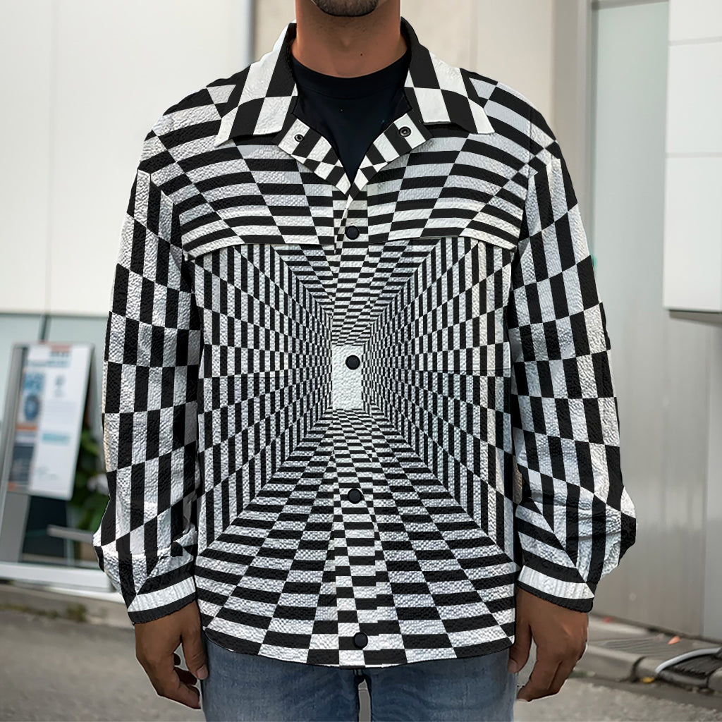 Black And White Tunnel Illusion Print Men's Shirt Jacket