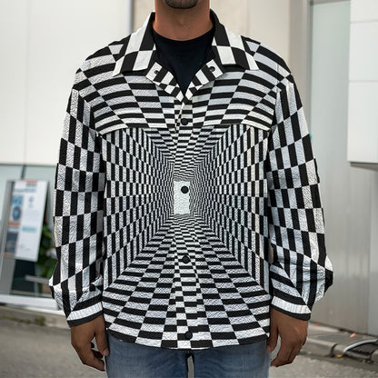 Black And White Tunnel Illusion Print Men's Shirt Jacket