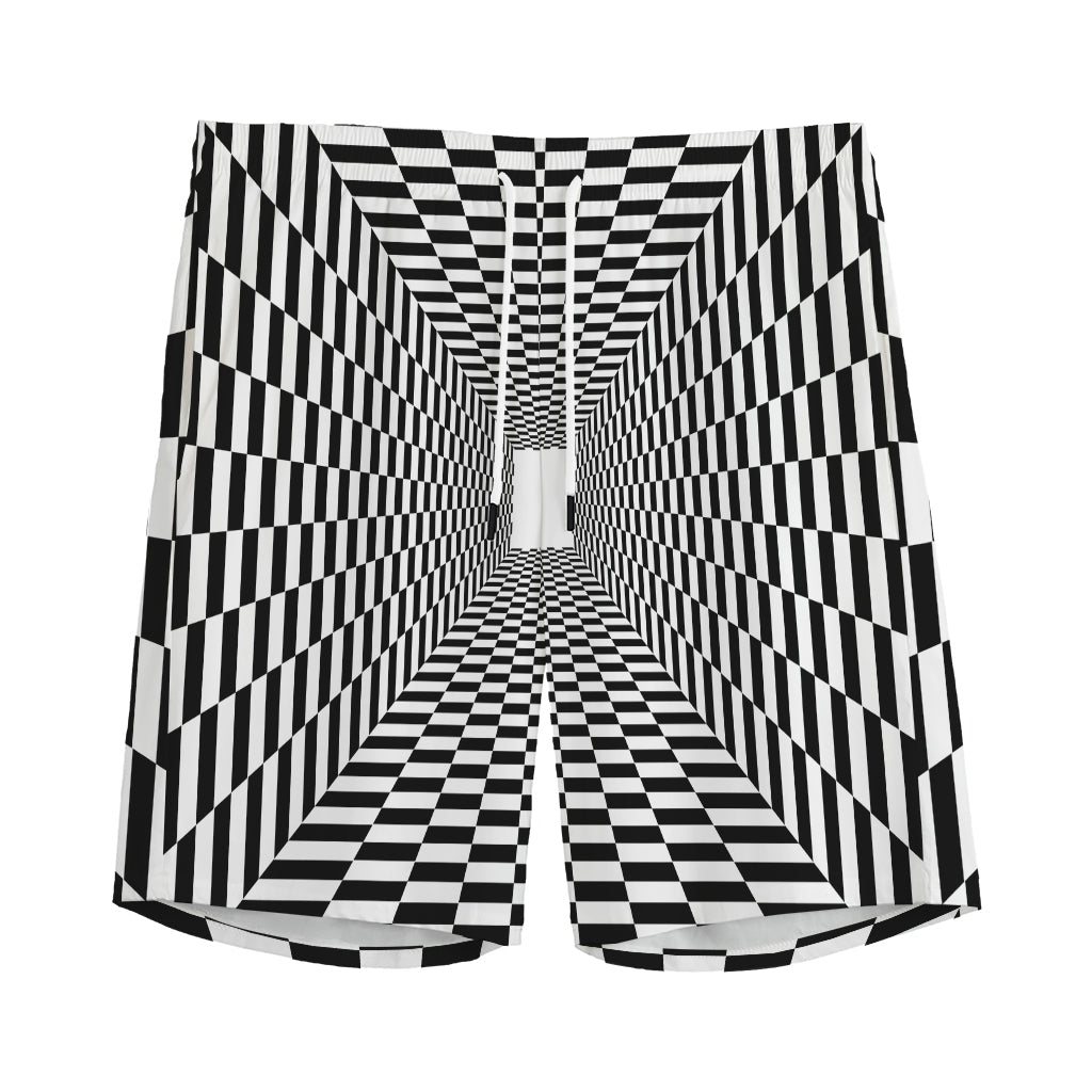 Black And White Tunnel Illusion Print Men's Sports Shorts