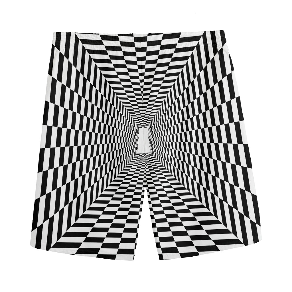 Black And White Tunnel Illusion Print Men's Sports Shorts
