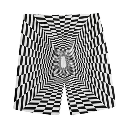 Black And White Tunnel Illusion Print Men's Sports Shorts