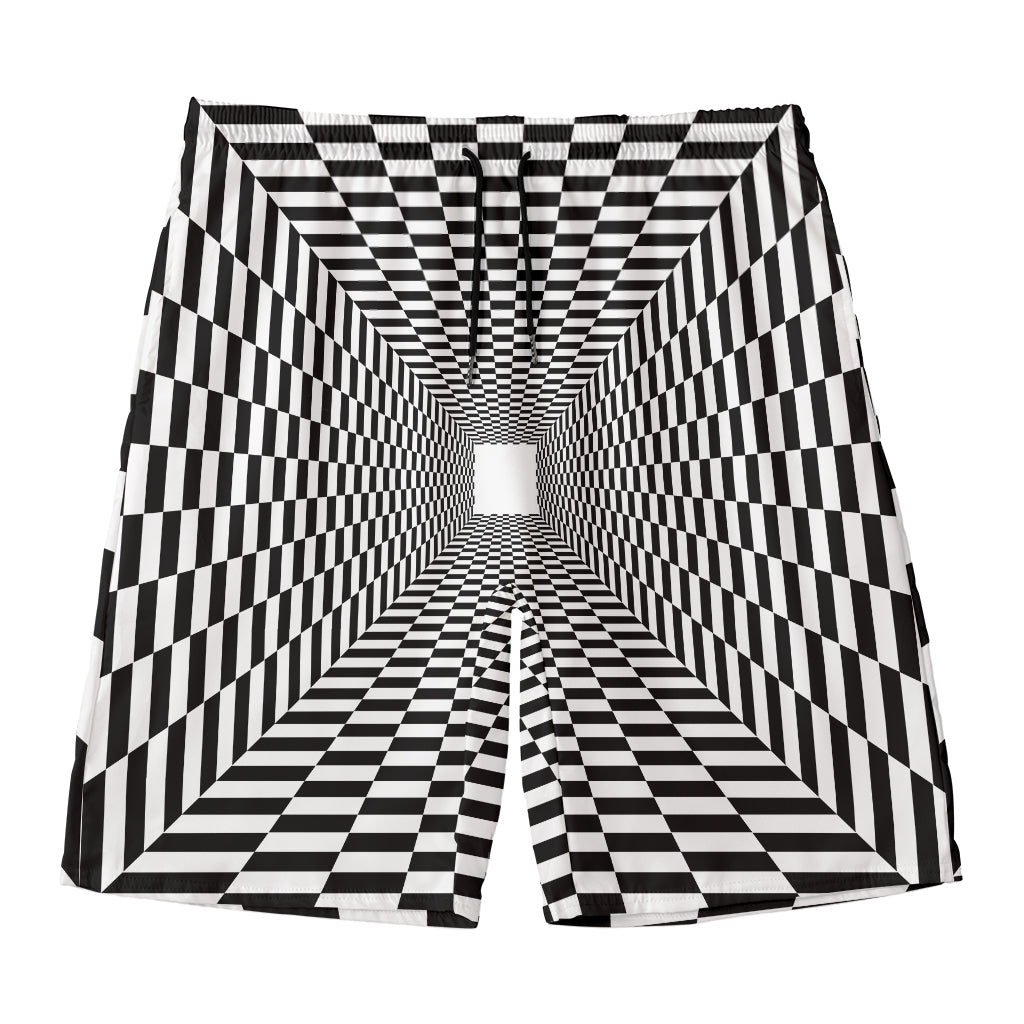 Black And White Tunnel Illusion Print Men's Swim Trunks