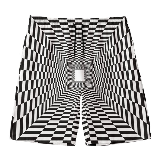 Black And White Tunnel Illusion Print Men's Swim Trunks