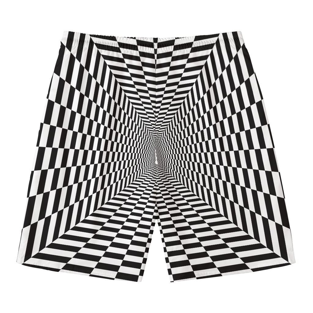 Black And White Tunnel Illusion Print Men's Swim Trunks
