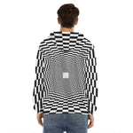 Black And White Tunnel Illusion Print Men's Velvet Pullover Hoodie