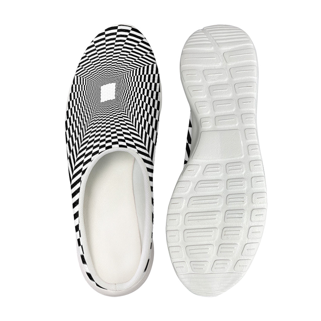 Black And White Tunnel Illusion Print Mesh Casual Shoes