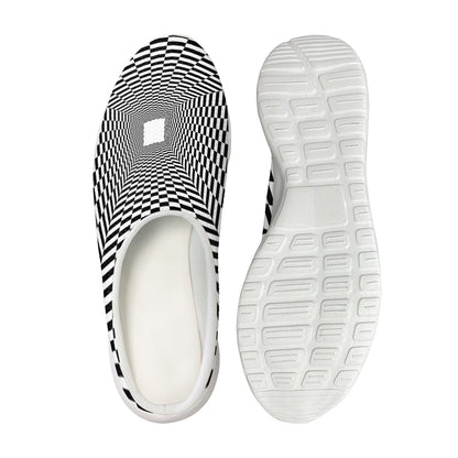 Black And White Tunnel Illusion Print Mesh Casual Shoes