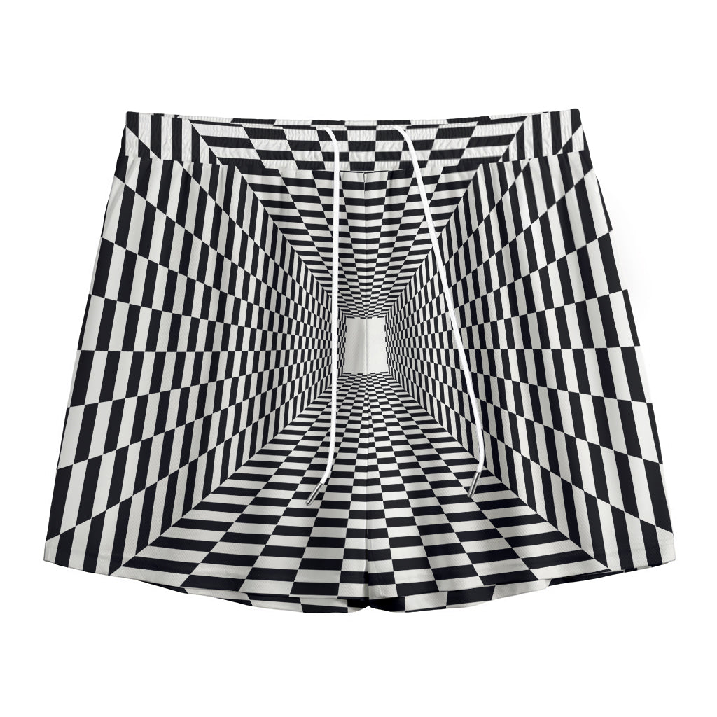 Black And White Tunnel Illusion Print Mesh Shorts