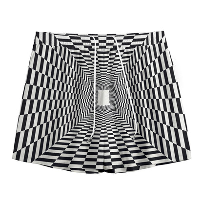 Black And White Tunnel Illusion Print Mesh Shorts