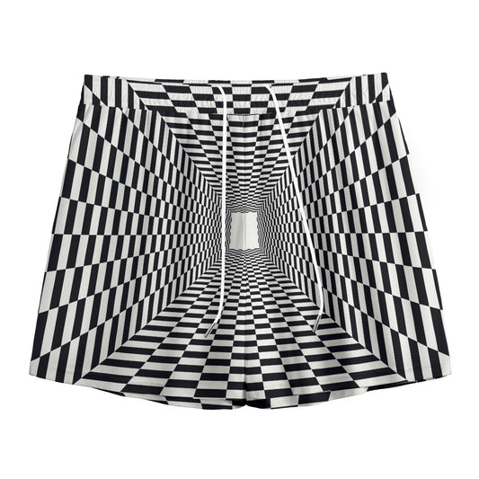 Black And White Tunnel Illusion Print Mesh Shorts