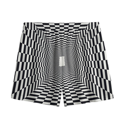 Black And White Tunnel Illusion Print Mesh Shorts