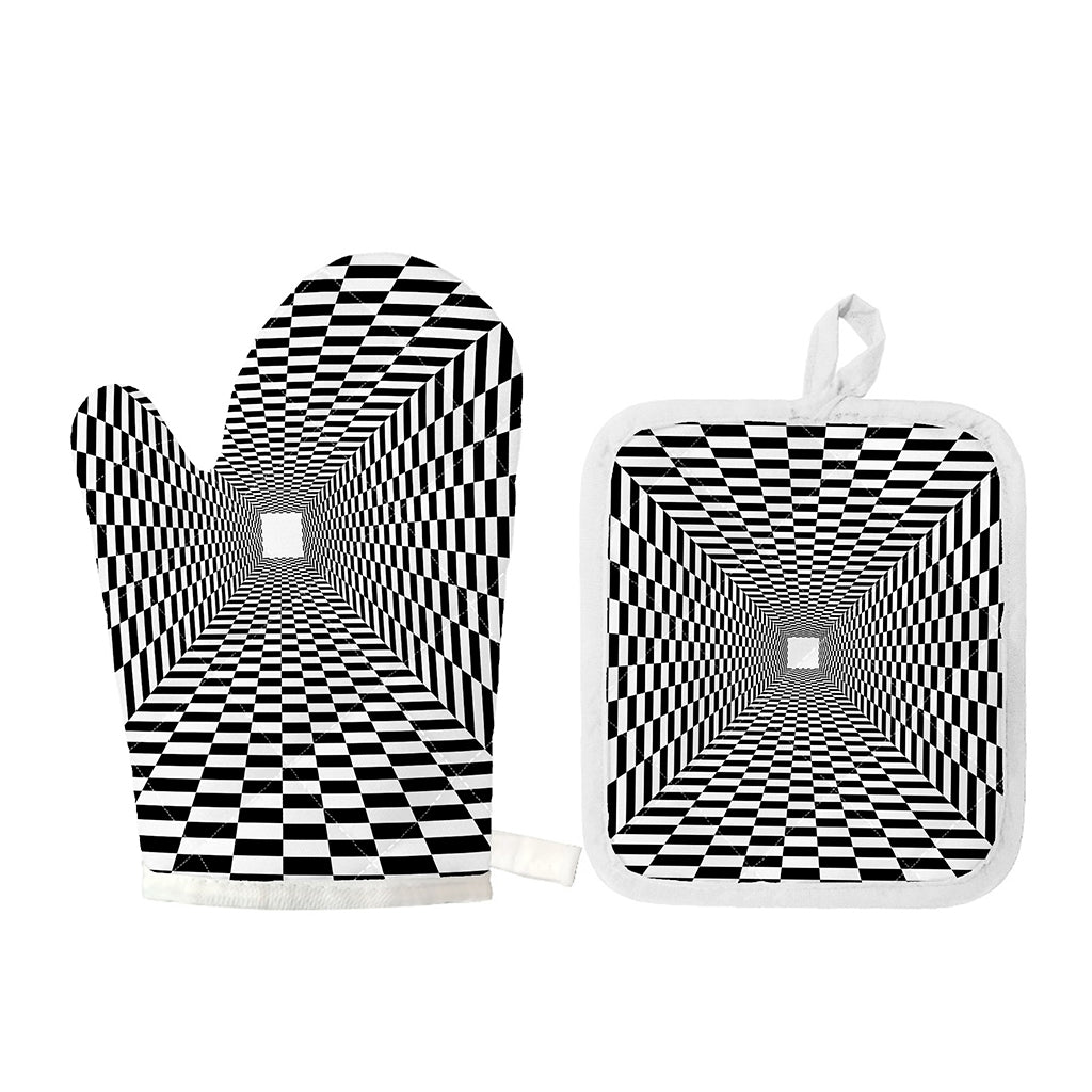 Black And White Tunnel Illusion Print Oven Mitt And Pot Holder Set