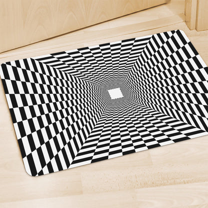 Black And White Tunnel Illusion Print Polyester Doormat