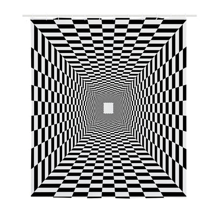 Black And White Tunnel Illusion Print Polyester Shower Curtain