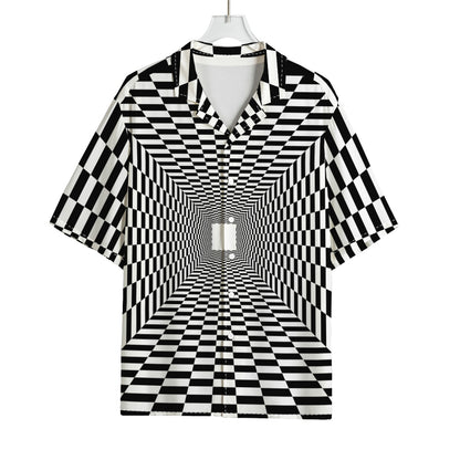 Black And White Tunnel Illusion Print Rayon Hawaiian Shirt