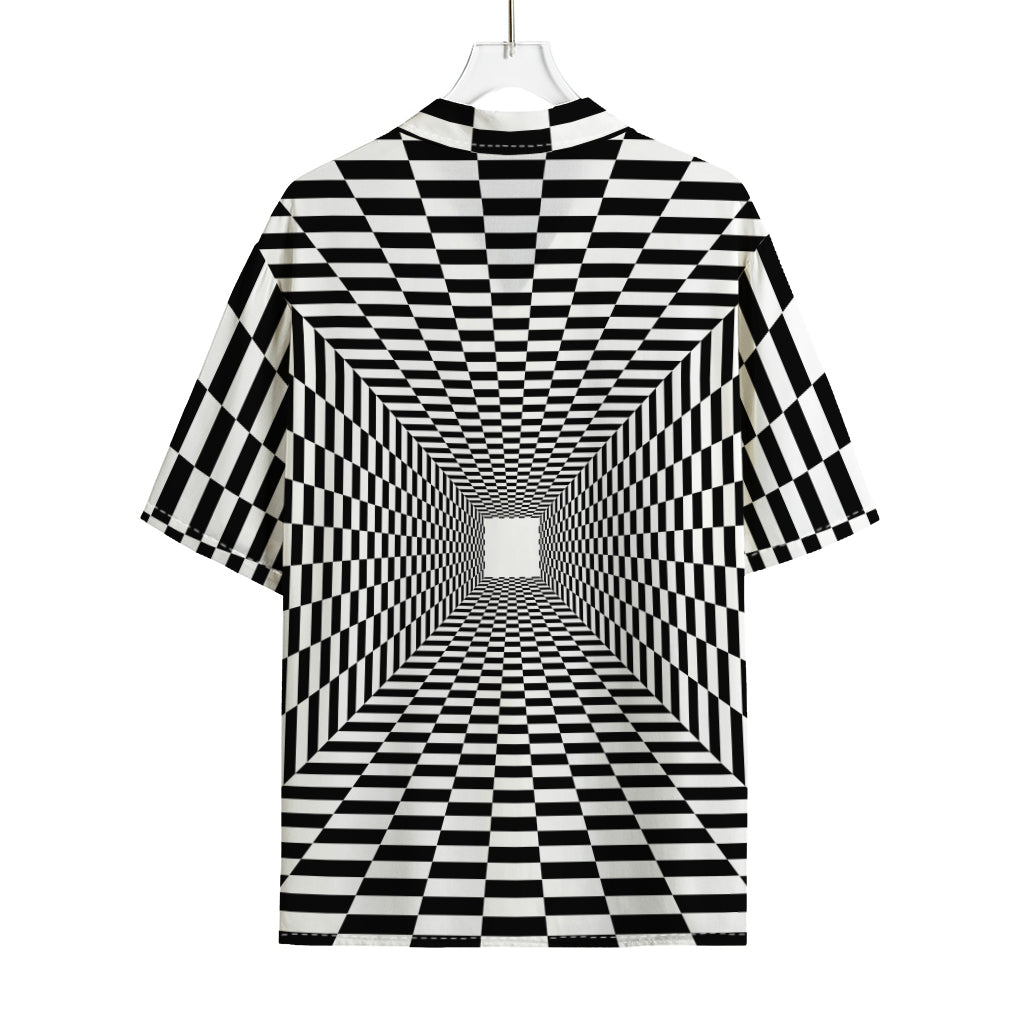 Black And White Tunnel Illusion Print Rayon Hawaiian Shirt