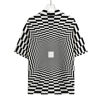 Black And White Tunnel Illusion Print Rayon Hawaiian Shirt