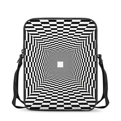 Black And White Tunnel Illusion Print Rectangular Crossbody Bag