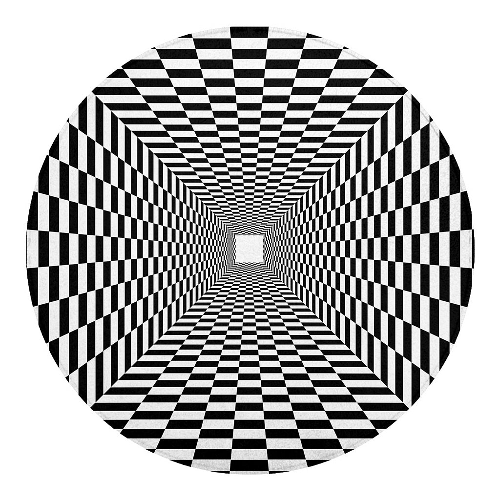 Black And White Tunnel Illusion Print Round Blanket
