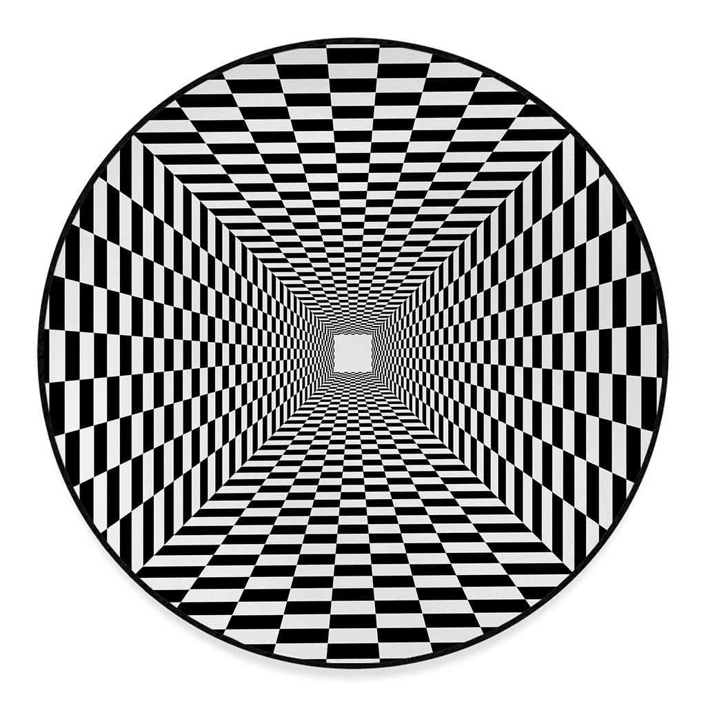 Black And White Tunnel Illusion Print Round Floor Mat