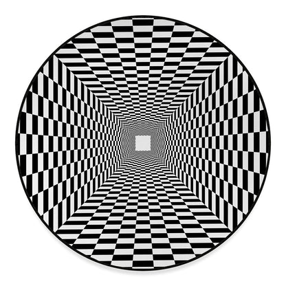 Black And White Tunnel Illusion Print Round Floor Mat