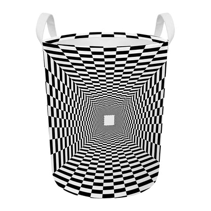 Black And White Tunnel Illusion Print Round Laundry Basket