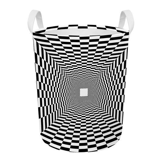 Black And White Tunnel Illusion Print Round Laundry Basket