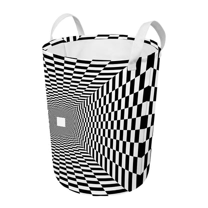Black And White Tunnel Illusion Print Round Laundry Basket