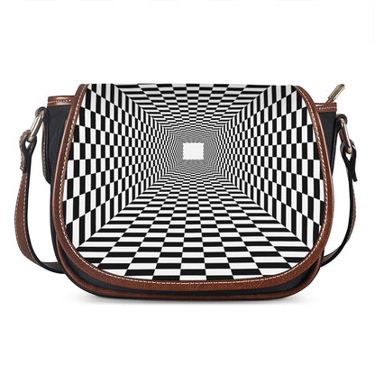 Black And White Tunnel Illusion Print Saddle Bag