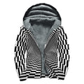 Black And White Tunnel Illusion Print Sherpa Lined Zip Up Hoodie