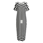 Black And White Tunnel Illusion Print Short Sleeve Long Nightdress