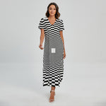 Black And White Tunnel Illusion Print Short Sleeve Maxi Dress