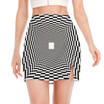Black And White Tunnel Illusion Print Side Slit Mini Skirt