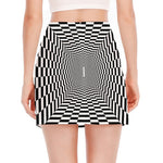 Black And White Tunnel Illusion Print Side Slit Mini Skirt