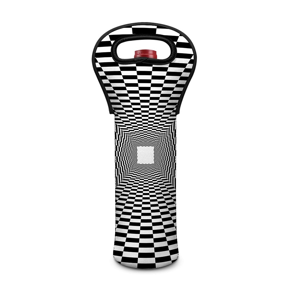 Black And White Tunnel Illusion Print Single Neoprene Wine Tote