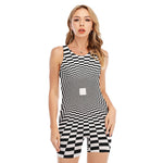 Black And White Tunnel Illusion Print Sleeveless One Piece Swimsuit