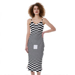 Black And White Tunnel Illusion Print Slim Fit Midi Cami Dress