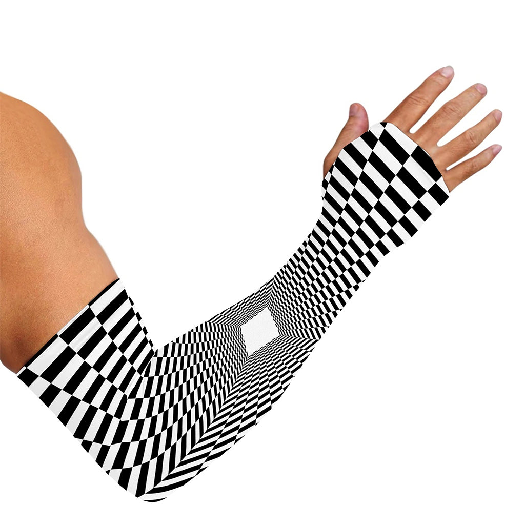 Black And White Tunnel Illusion Print Sun Protection Arm Sleeves