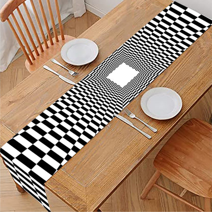 Black And White Tunnel Illusion Print Table Runner