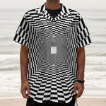 Black And White Tunnel Illusion Print Textured Short Sleeve Shirt