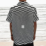Black And White Tunnel Illusion Print Textured Short Sleeve Shirt