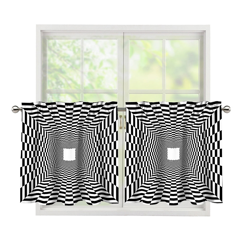 Black And White Tunnel Illusion Print Tier Curtains