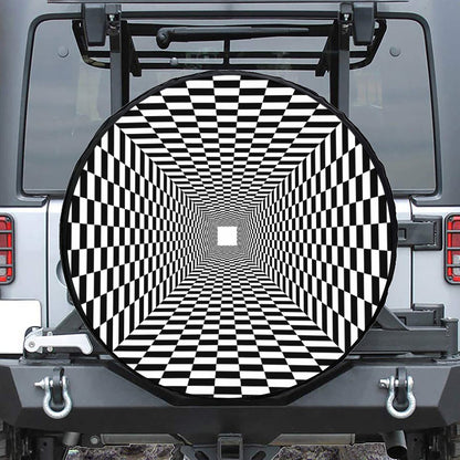 Black And White Tunnel Illusion Print Tire Cover