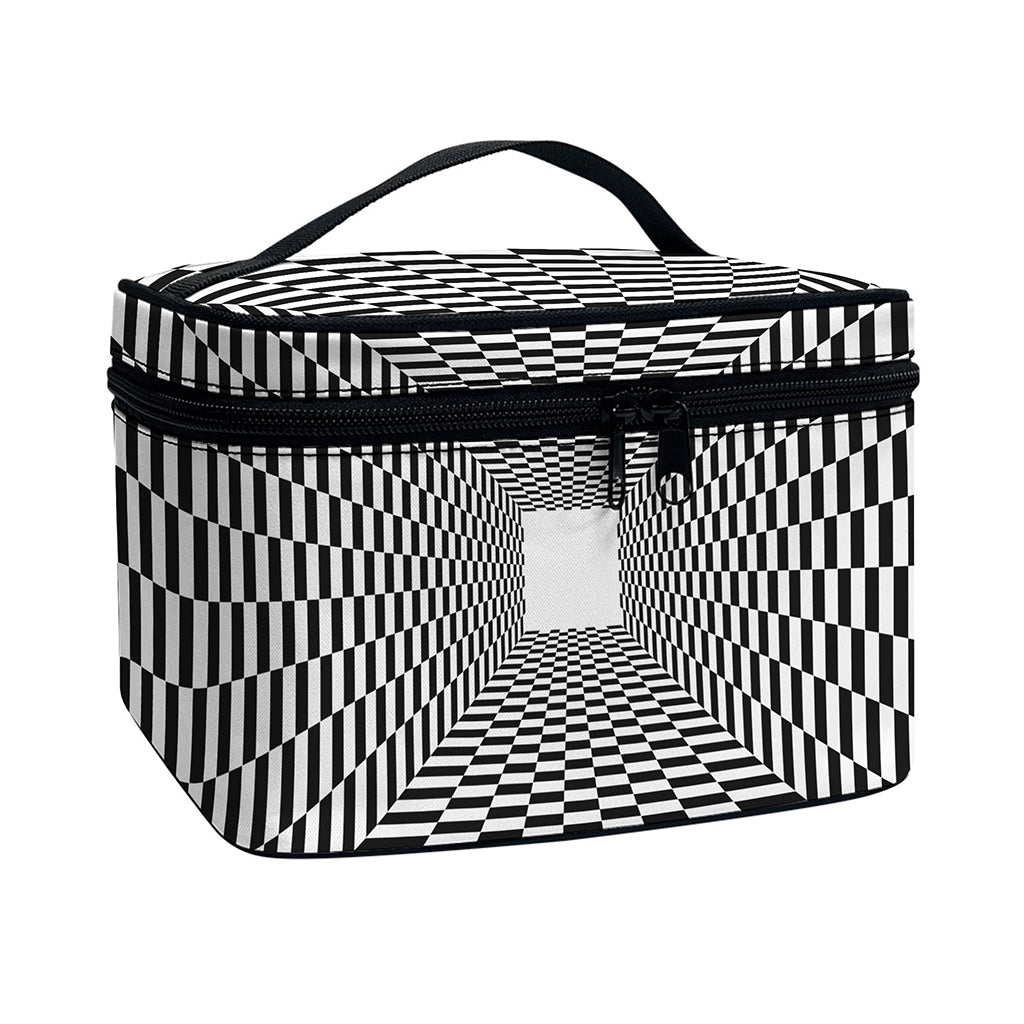 Black And White Tunnel Illusion Print Travel Makeup Bag