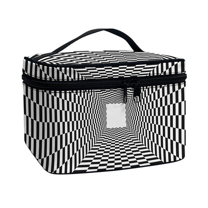 Black And White Tunnel Illusion Print Travel Makeup Bag